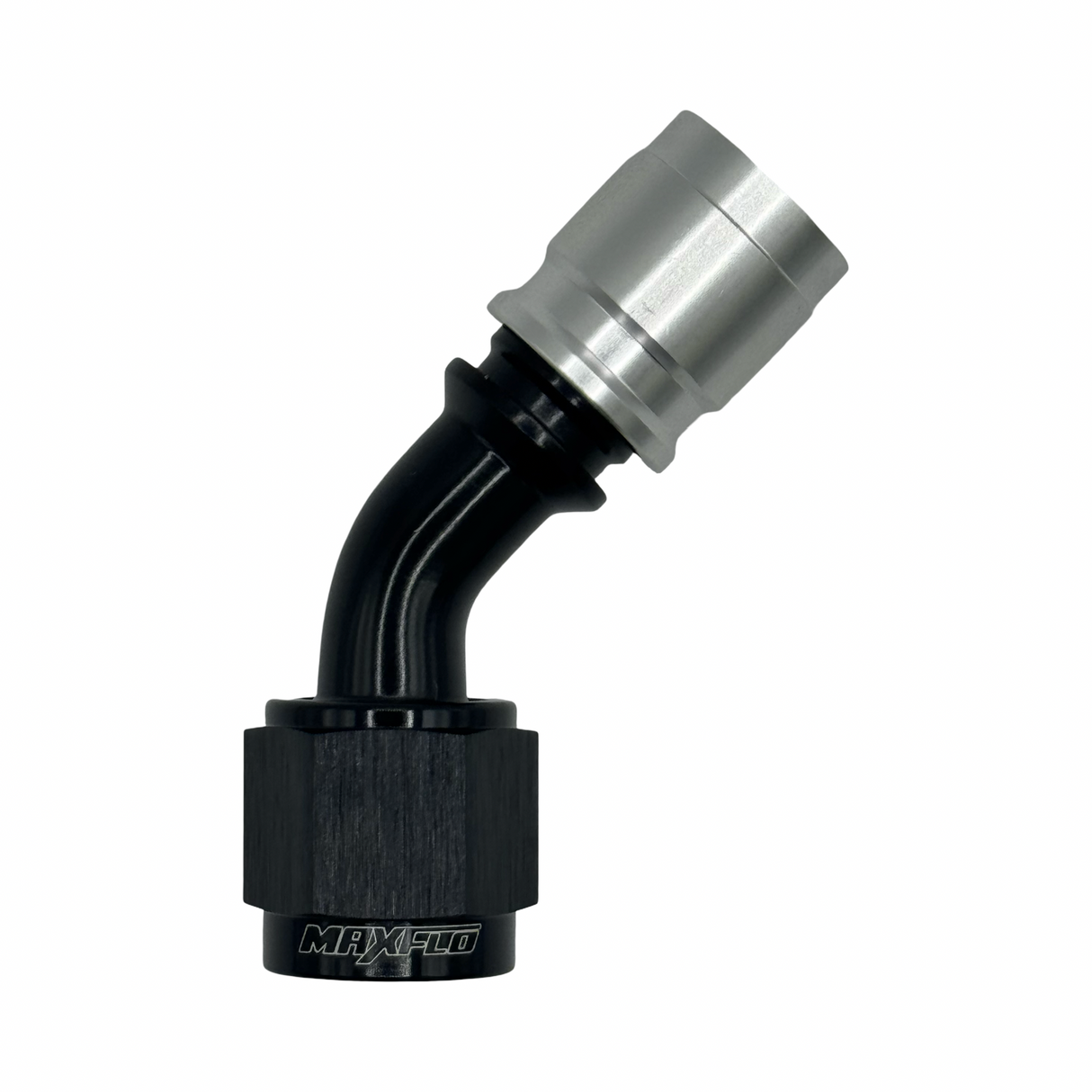 MaxFlo Motorsport AN06 45 Degree PTFE Crimp Hose End - Black