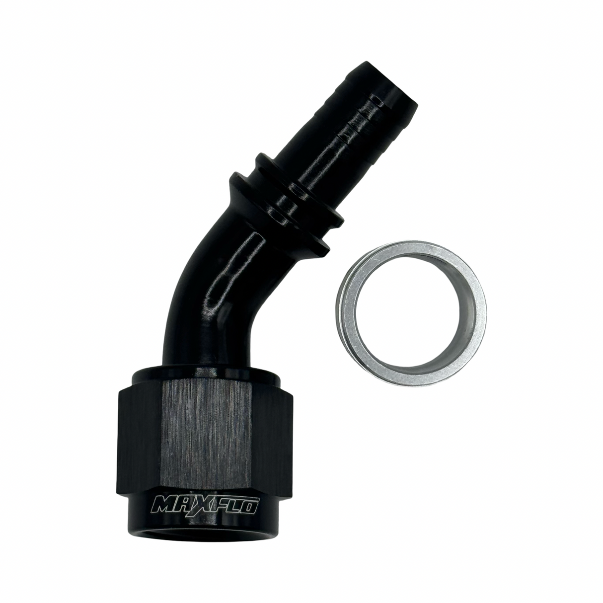 MaxFlo Motorsport AN06 45 Degree PTFE Crimp Hose End - Black